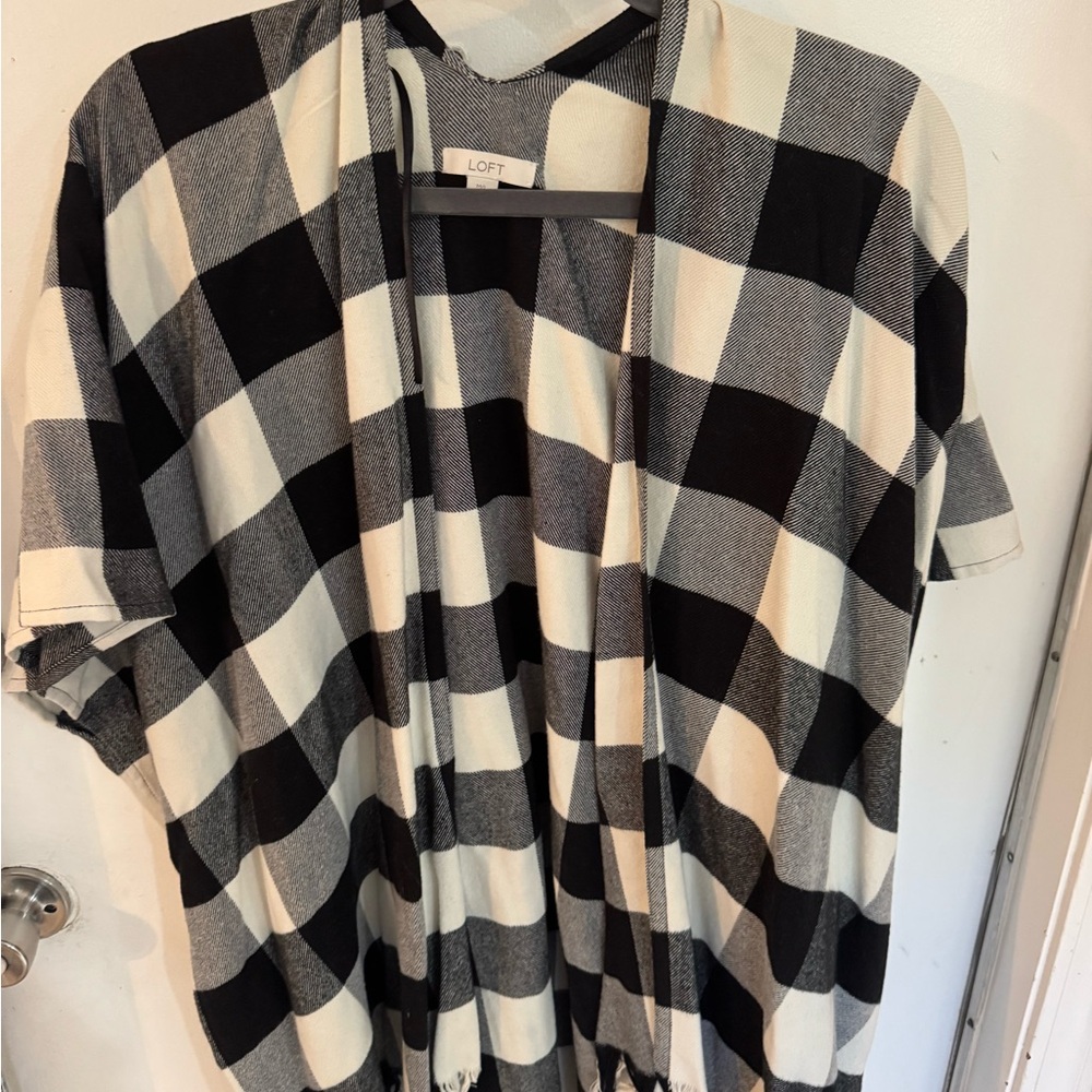 LOFT Monochrome Checkered Kimono Cardigan